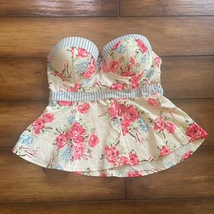 Betsey Johnson Floral Tankini Bathing Suit Top, Size M